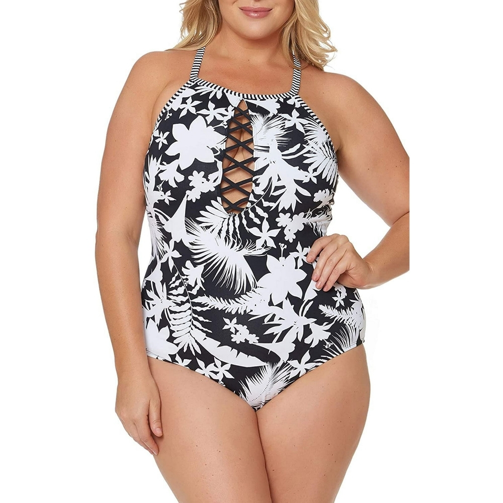 Bleu rod beattie tropical oasis high neck swimsuit